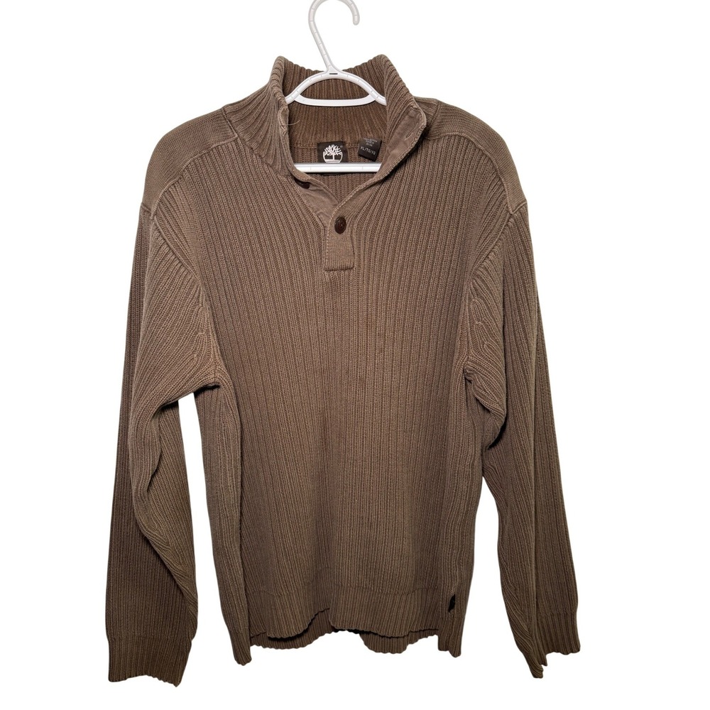 Timberland Henley Mens Brown Ribbed Knit Pullover Sweater XL Preppy Grunge Heavy